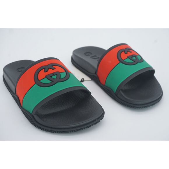 Gucci Agrado GG Logo Rubber Slide MuleSandals Size 35 G New $450 Red Green Black - Picture 10 of 12